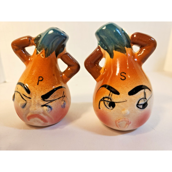 Vtg Japan Onion Anthropomorphic 4 pc Cruet Set Oil/ Vinger, Salt & Pepper Shaker - Picture 12 of 13